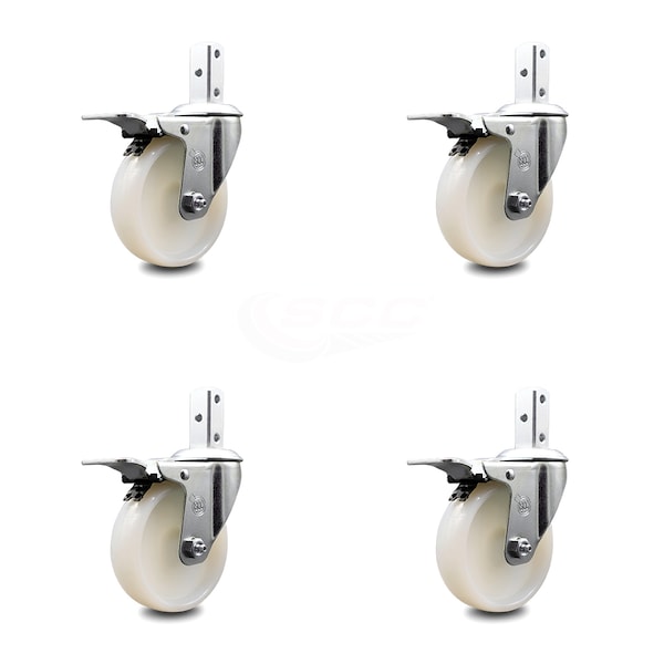 Service Caster 4 Inch Nylon Wheel Swivel 7/8 Inch Square Stem Caster Set Total Lock Brake SCC SCC-SQTTL20S414-NYS-78-4 - main